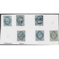 O) 1865 COLOMBIA, 20 CENTAVOS BLUE SG 35 , FORGERIES, MARKED DIFFERENCES IN THE 