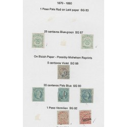 O) 1870 - 1880 COLOMBIA, 25 CENTAVOS BLUE-GREEN SG 87, 5 CENTAVOS VIOLET SG 88, 