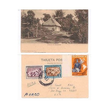 E) 1960 GUATEMALA CHACRA EN ESCUINTLA, SIMON BOLIVAR, AEREO TO USA, POST CARD