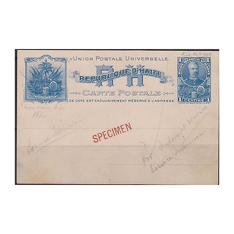 o) 1898 HAITI, POSTAL STATIONARY 1 C 'SIMON SAM" STATIONARY CARD HIGGINS NO 1 PR