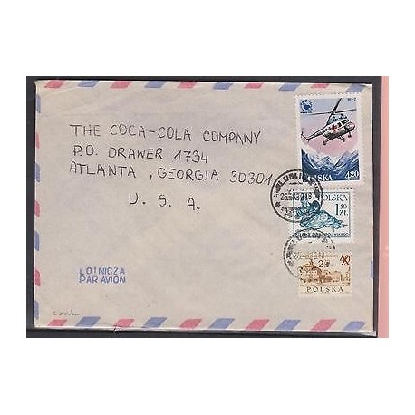 O) 1980 POLAND HELICOPTER, MOUNTAINS, STATUE OF LIBERTY, ARCHITECTURE, COVER TO 