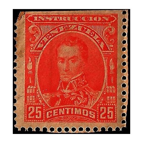 E)1900 VENEZUELA,SIMON BOLIVAR, 277, INSTRUCTION VENEZUELA, 25 CENT, RED, MNH