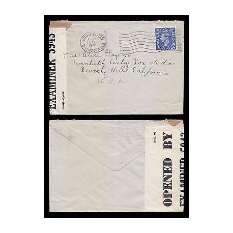 B)1943 GREAT BRITAIN, KING GEORGE VI , 2½d, BLUE, CIRCULATED COVER FROM GR