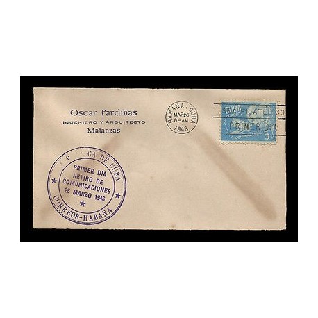 E)1946 CARIBBEAN, AGED COUPLE, A130, COBALT BLUE, CIRCULAR CANC. COMMUNICATIONS