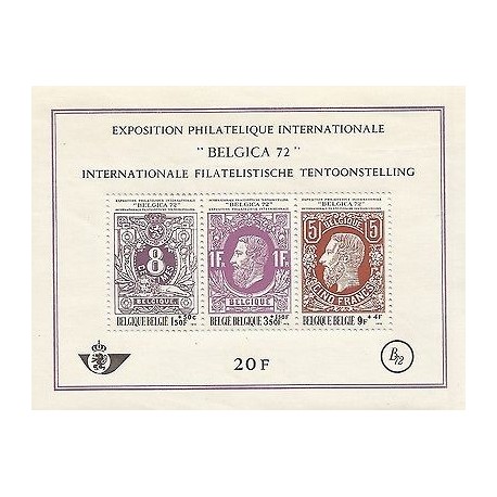  B)1972 BELGIUM, INTERNATIONAL PHILATELIC EXHIBITION, BLOCK OF 3, SOUVENIR 