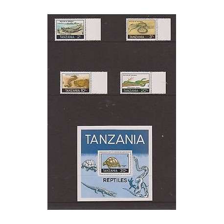 E)1987 TANZANIA, REPTILES OF TANZANIA, ANIMALS, CROCODRILE, SNAKE, TORTOISE