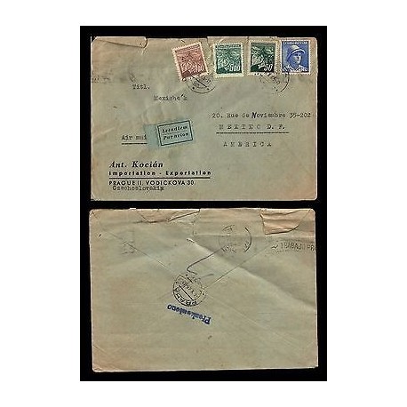 E)1942 CZECHOSLOVAKIA, LEAFS, AVIATOR, CIRCULATED COVER TO MEXICO, RARE DESTINAT