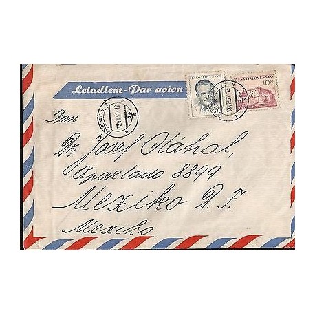 E)1957 CZECHOSLOVAKIA, MEN AND CASTLE, AIR MAIL, CIRCULATED COVER 