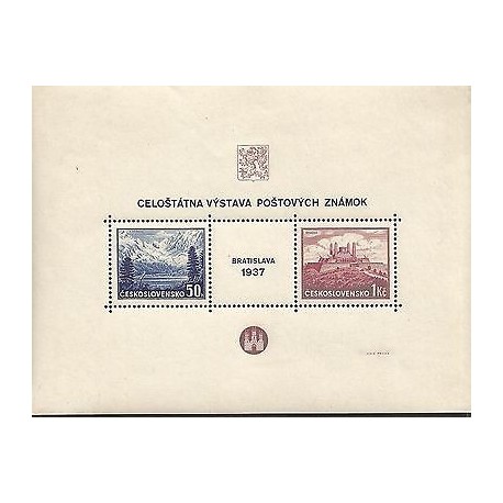 E)1937 CZECHOSLOVAKIA, CASTLE, BRATISLAVA, STAMP EXHIBITION BLOCK, MNH