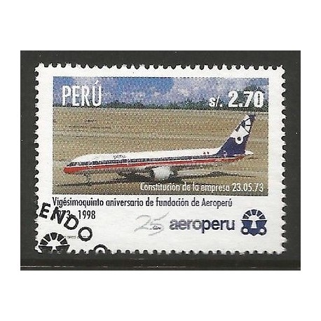 E)1998 PERU, 25TH ANNIV. AEROPERU, AIRPLANE, 1185, A526, MULTICOLORED, CTO, MNH