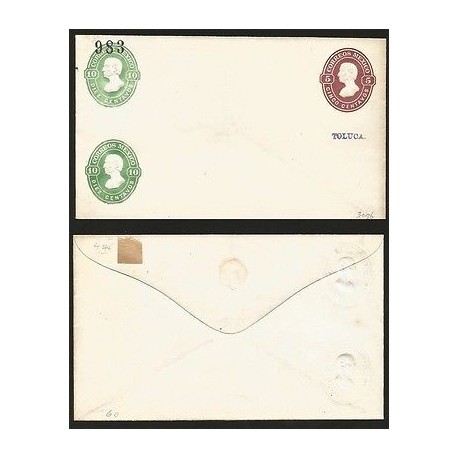 G)1883 MEXICO, 2 10 CTS. & 1 5 CTS. EMBOSSED POSTAL STATIONARY ENVELOPE, EXPERIM