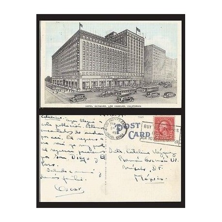 B)1937 USA, PORTRAIT, TWO CENTS RED, WASHINGTON, HOTEL HAYWARD, LOS ANGELES C