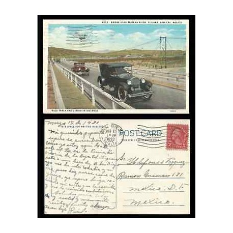 B)1930 MEXICO, TWO CENTS RED WASHINGTON, BRIDGE TIJUANA RIVER RACE TRACK CASINO