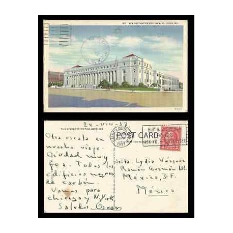 B)1937 USA, ARCHITECTURE, BUILDINGS, TWO CENTS RED WASHINGTON, NEW POST OFFICE B
