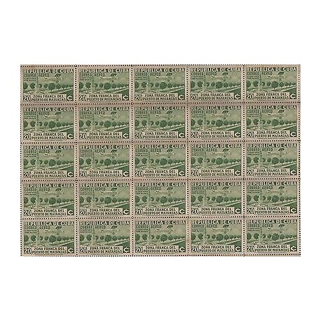 B)1936 CARIBBEAN, MATANZAS ISSUE GREEN, C20, BLOCK OF 25, TONED, MNH 