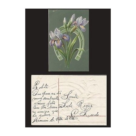 B)1900 MEXICO, FLOWERS, HORSESHOE, TAILLE DOUCE ENGRAVED, POSTCARD