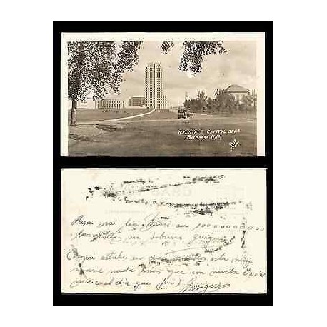 B)1910 USA, BUILDING, NORTH DAKOTA STATE CAPITOL, BISMARCK ND, VINTAGE REAL PHOT