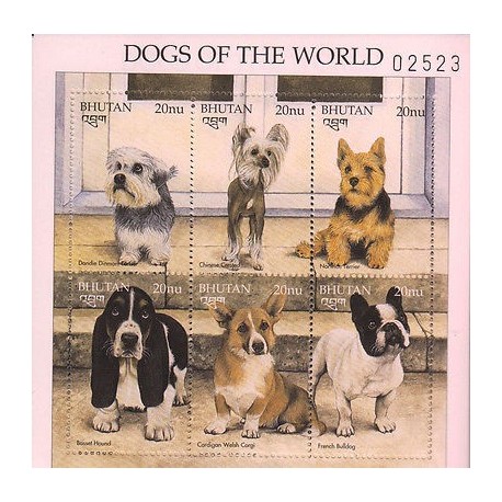 E)1997 BHUTAN, DOGS OF THE WORLD, CANES, ANIMAL, SOUVENIR SHEET OF 6, MNH 