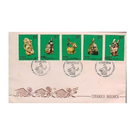 E)1972 PERU, SEATED WARRIOR MOCHICA, PAIR OF 5, FDC 