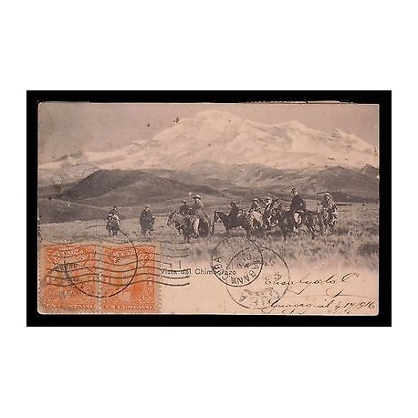E)1916 ECUADOR, VIEW OF CHIMBORAZO, VOLCANO, PEOPLE, HORSES, OLD PICTURE, PHOTOG