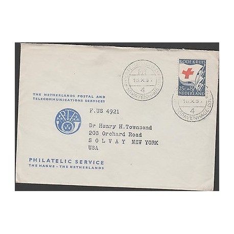 O) 1953 EUROPEAN UNION - NETHERLANDS, RED CROSS, FLAG, COVER TO UNITED STATES, X