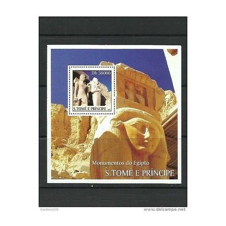 O) 2003 SAO TOME AND PRINCIPE, PHARAOH RAMSES-ARCHEOLOGY STATUES EGYPT, SOUVENI