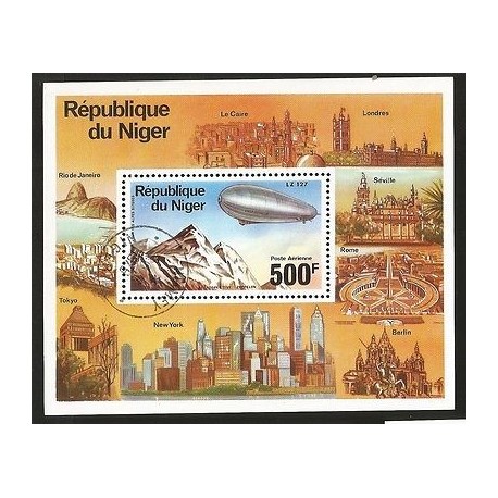 B)1976 NIGER, COUNTRIES, 75TH ANN ZEPPELIN AIRSHIPS, LZ-127 OVER LAKE CONSTANCE,