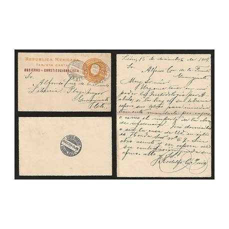 G)1914 MEXICO, EMBOSSED 5 CTS. HIDALGO BUST POSTAL STATIONARY LETTER CARD, GOBI
