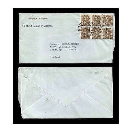 E)1962 ITALY, ITALIAN POST, ILUSTRATION, BLOCK OF 6, AIR MAIL, CIRCULATED COVER 