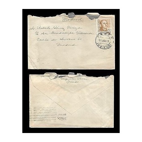 E)1951 SPAIN, GENERAL FRANCO, CIRCULATED COVER FROM MADRID TO OVIEDO, INTERNAL 
