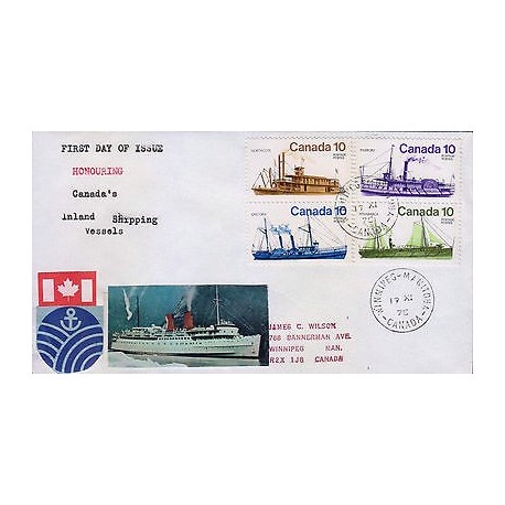 G)1975 CANADA, SHIPS, INLAND SHIPPING VESSELS, HANDMADE FDC, XF