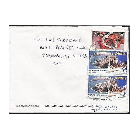 E)2000 MALTA, AIR MAIL, CRUISE AND BOATS, CIRCULATED COVER TO USA, XF