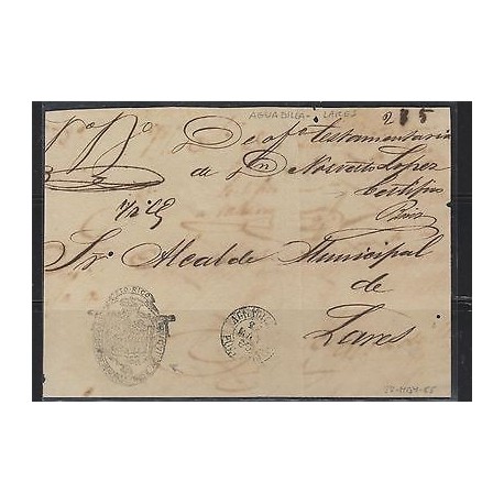 O) 1865 PUERTO RICO, FRONT LETTER, PRESTAMP, AGUADILLA TO LARES, XF