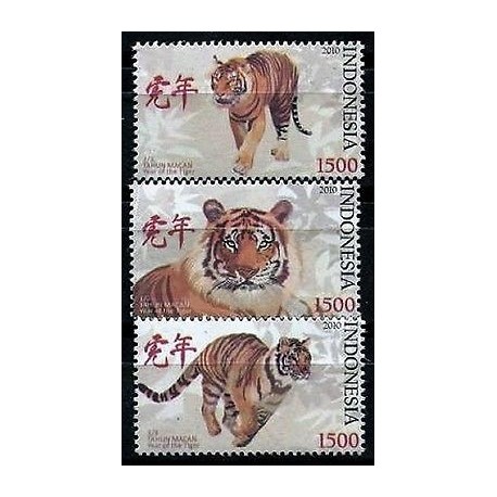 rO)2010 INDONESIA,TIGERS,SET FOR 3,MNH