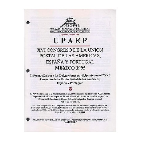 RG)1995 MEXICO, UPAEP XVI CONGRESS, MEXICO 1995, AMEXFIL SPECIAL SUPPLEMENT No. 