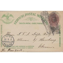 G)1892 MEXICO, NUMERAL POSTAL STATIONARY WITH GREAT BAR CANCELLATION, CIRCULATED