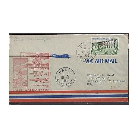 o) 1960 FRANCE, VIADUCT OF CHAUMONT, FIRST JET DIRECT AIRMAIL FLIGHT RED CACHET 