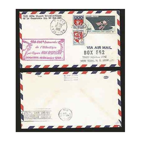 G)1966 FRANCE, CLIPPERS PAN AMERICAN FLIGHT, ARMS OF PARIS-ARMS OF AUCH-SATELLIT