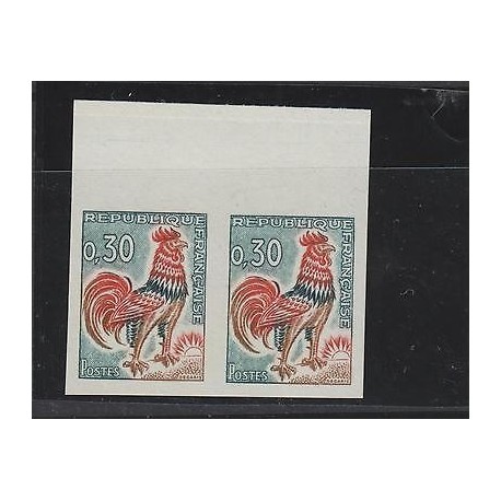 O) 1977 FRANCE, COCK, IMPERFORATED, PAIR MNH