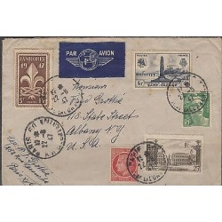 O) 1947 FRANCE, SCOUTS, SAINT NAZAIRE - MONUMENT, AIRMAIL FROM PARISTO ALBANY -