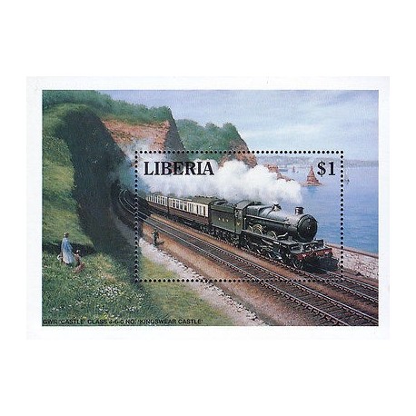 G)1994 LIBERIA, STEAM LOCOMOTIVE-RAILWAY-TRAIN-TRANSPORT-SEA-MOUNTAIN, MAN, WOMA
