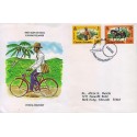 G)1980 CAYMAN ISLANDS, BICYCLE-HORSE, CYCLIST-WALKIG-MOUNTED MAIL CARRIER, FDC U