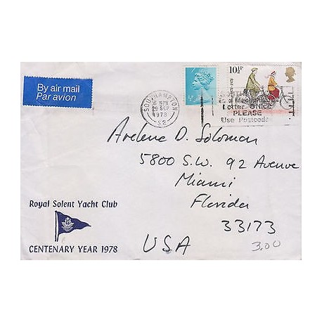 G)1978 GREAT BRITAIN, BICYCLES-A COUPLE CYCLING, AIRMAIL CIRCULATED COVER TO MIA