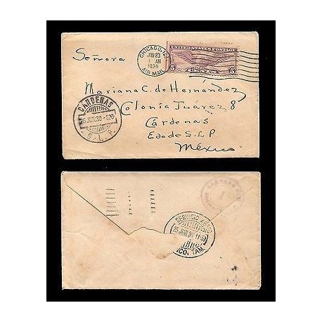 E)1930 UNITED STATES, WINGED GLOBE, C12 AP8 5C, AIR MAIL, CIRCULATED COVER TO ME