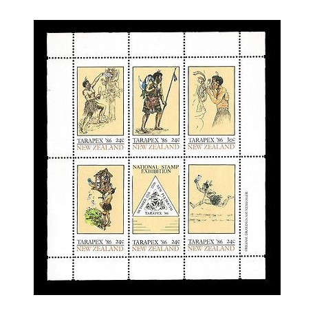 E)1986 NEW ZEALAND, TAPAREX, NATIONAL STAMP EXHIBITION, DRAWINGS, INDIGENE, SOUV