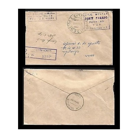 B)1956 CARIBBEAN, CIRCULAR CARIBBEAN CANC., PREPAID PENALTY VIOLET BOX, CERTIC