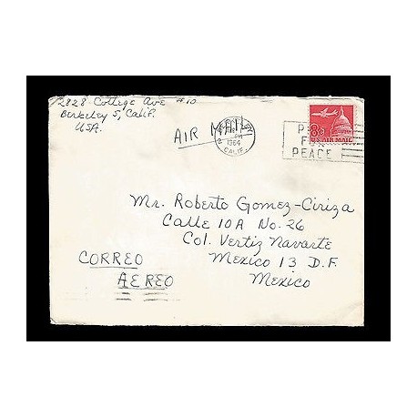 E)1964 UNITED STATES, AIRPLANE, CAPITOL, PRAY FOR PEACE, AIR MAIL, CIRCULATED CO
