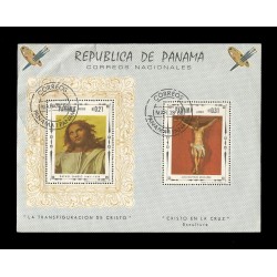 E)1967 PANAMA, LIFE OF CHRIST, 482I, A152B, PAINTINGS BY RAFAEL SANZIO AND JUAN MARTINEZ MONTAÑEZ, SOUVENIR SHEET, CTO, MNH 