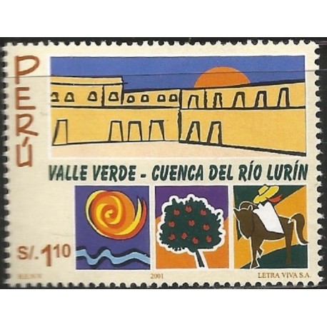 B)2001 PERU, DRAWING, TREE, HORSE, RIVER, GREEN VALLEY, LURÍN RIVER VALLEY, SC 1301 A608, SOUVENIR SHEETS, MNH