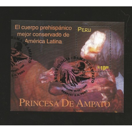 B)1998 PERU, PREHISPANIC, ARCHEOLOGY, BODY BEST KEPT IN LATIN AMERICA, PRINCESS DE AMPATO, SC 1195 A534, S/S, MNH